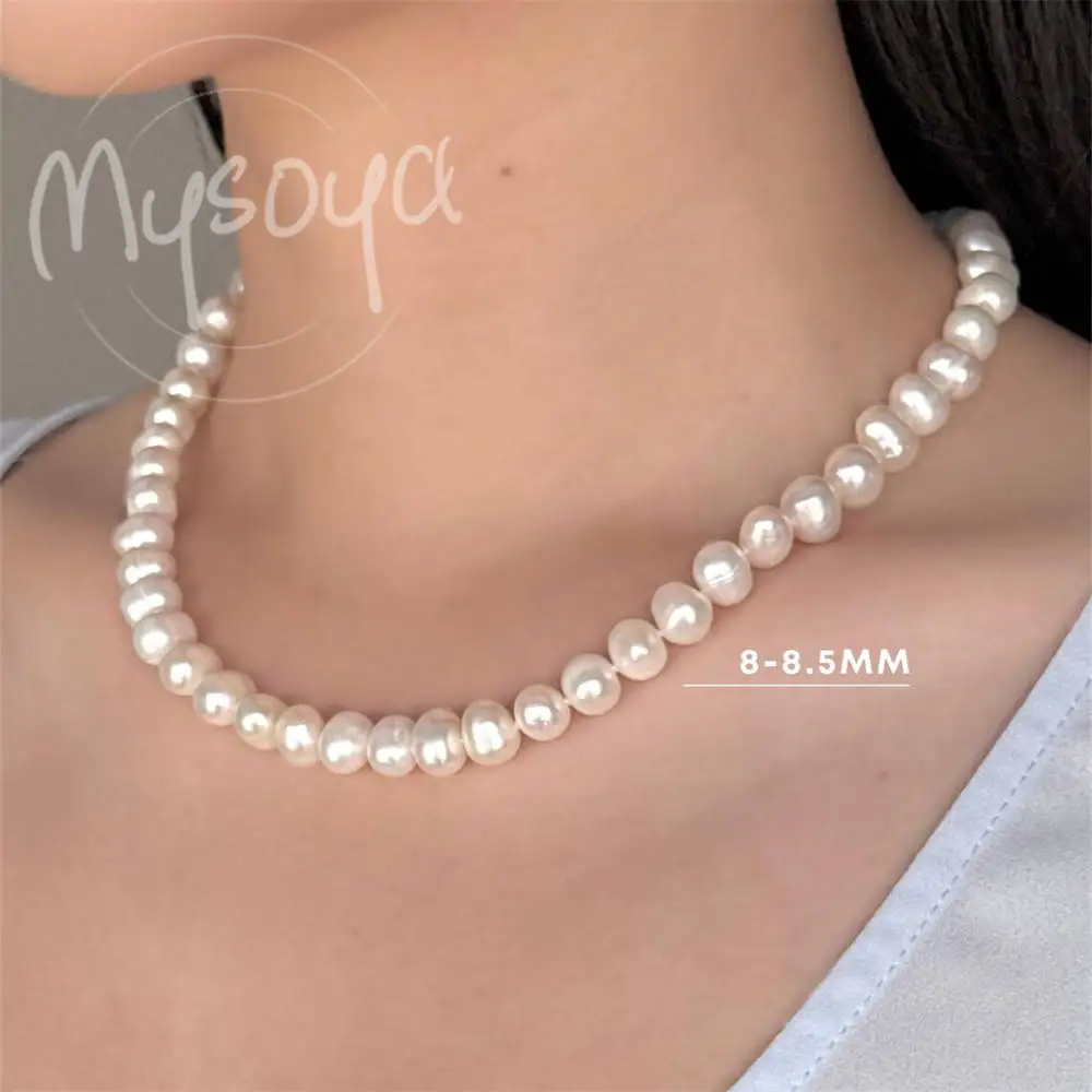MYSOYA Collana di perle d'acqua dolce bianche da 8-9 mm con confezione regalo regalo per lei/lui, per compleanno/matrimonio/anniversario/San Valentino