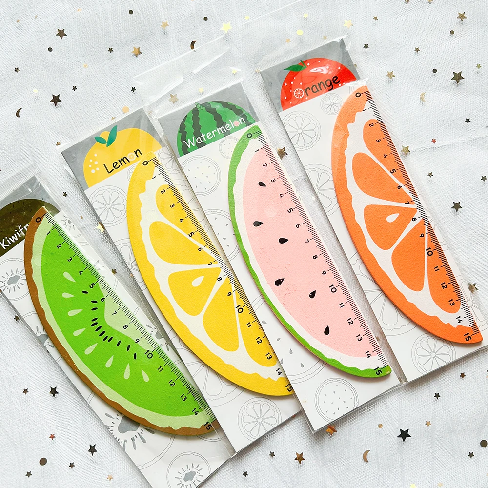 1 PC Kawaii Fruit Wood Ruler Schule School Supplies Accessories Cute Korean Stationery School Rules Bookmark Office Gadgets