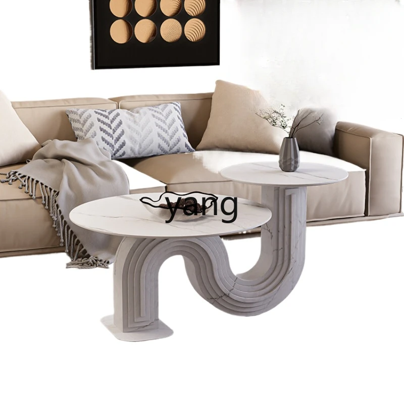 

L'm'm Light Luxury Stone Plate Coffee Table High-Grade Artistic Sense Living Room round Small Apartment Designer Balcony