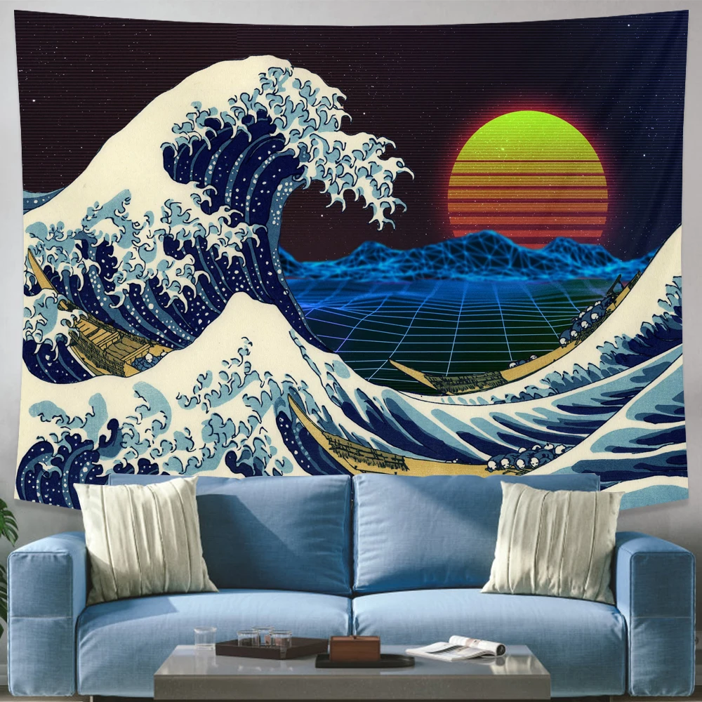 Home Decoration Japan Mount Fuji Japanese Tapestry Art Printed  Kanagawa Big Wave Wall Hanging Decorative  tapiz