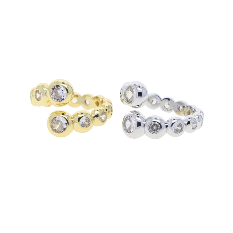 Open Adjusted CZ Ring For Women Wholesale Factory Price Full Paved Sparking 5A CZ Gold Color Round Ball Finger Jewelry
