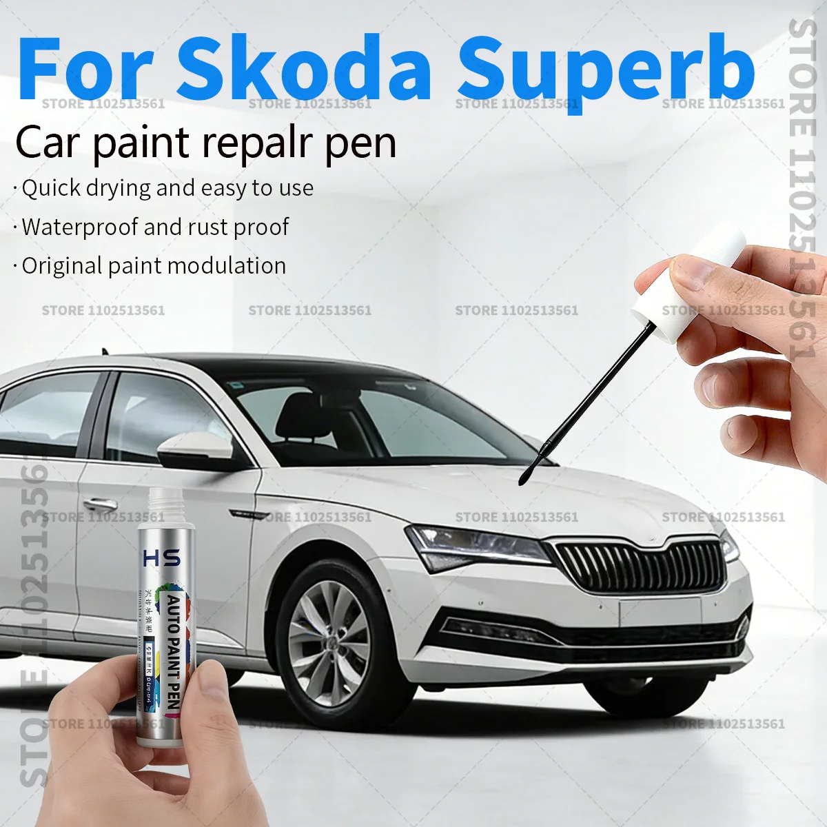 

Карандаш для ремонта автомобильной краски для Skoda Superb, аксессуары для устранения царапин, цвета: черный, белый, бархатный красный, лава-синий, коричневый, серый