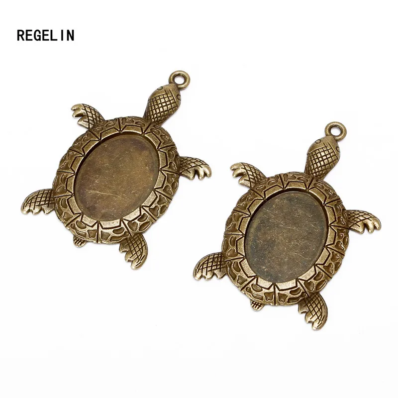 REGELIN 10pcs 18*25mm Tortoise Antique Bronze filigree cameo cabochon pendant setting Dia Cabochon Base For DIY Jewelry Making