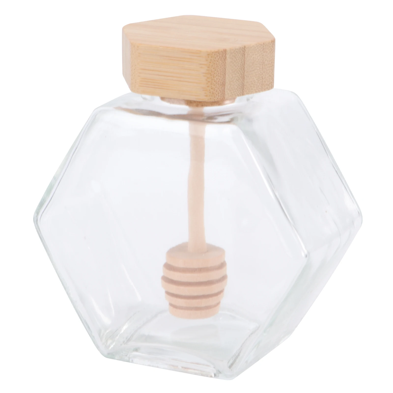 

220ml Transparent Glass Honey Pot Wooden Lid Honey Dipper Spiral Drip Slow Jar for Kitchen Home Use Clear Jars