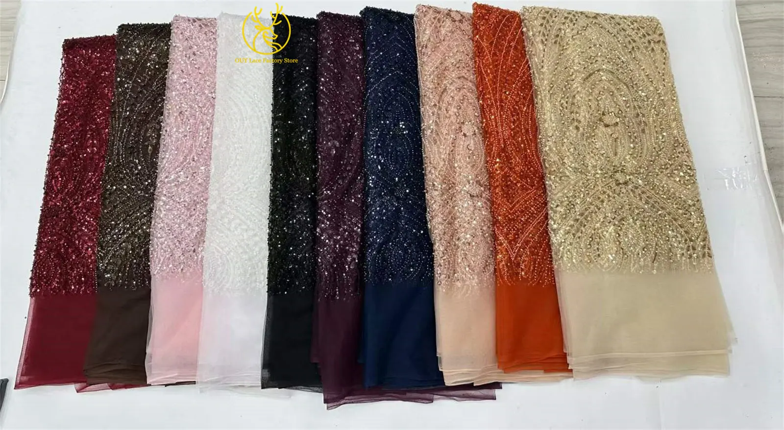 5 Yards afrikanischer Perlen-Pailletten-Spitzenstoff 2026 Hochwertiger nigerianischer französischer Tüll-Mesh-Spitzenstoff für Hochzeitskleider zum Nähen – Detail 3