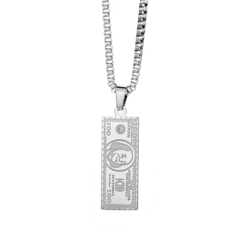 Creative U.S. Dollar Pattern Hip Hop Rock Trend Men\'s Necklace Personality Million Dollar Bill Pendant Punk Fashion Jewelry Gift