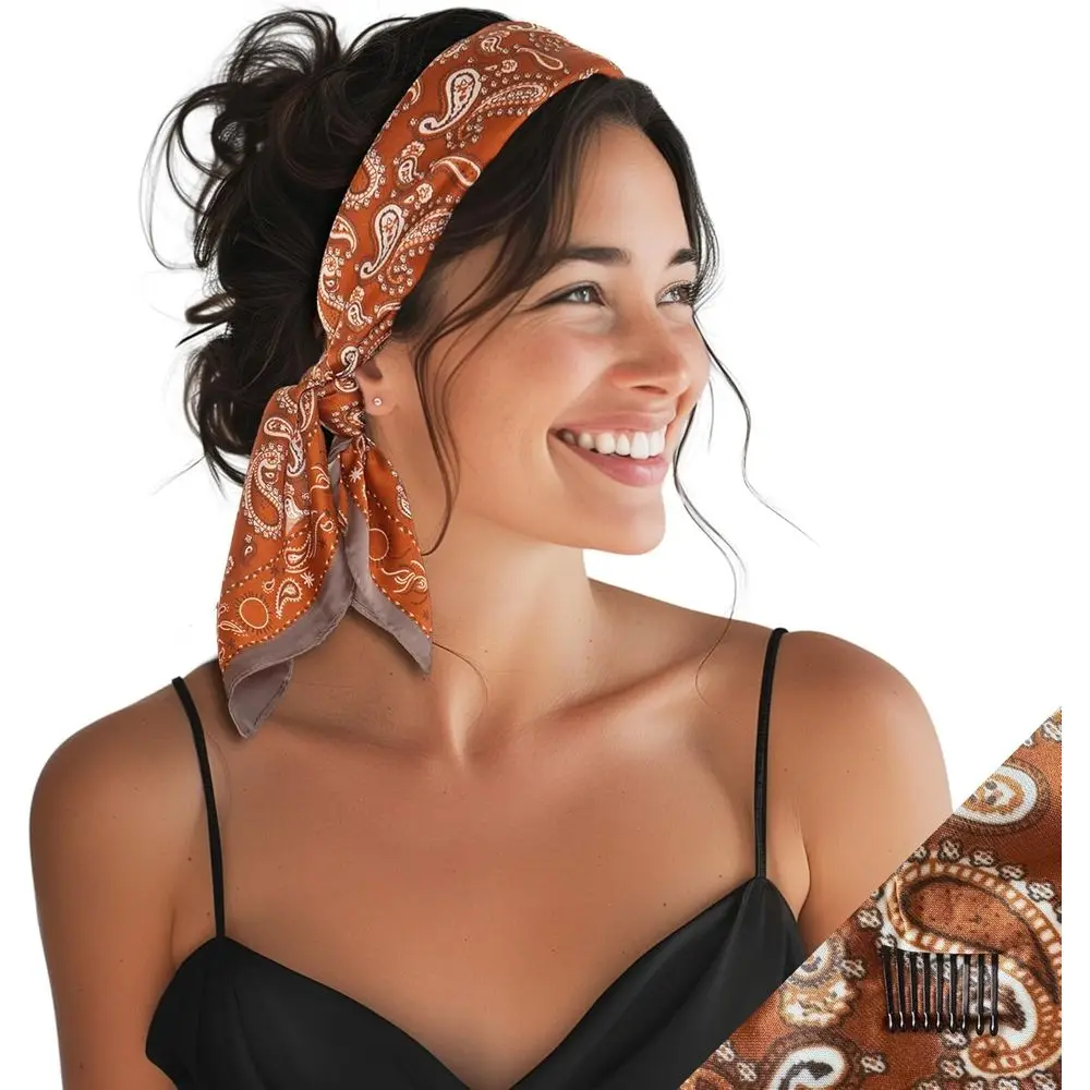 

Versatile 6-Clip Satin Headband for Women - 10+ Ways to Wear, Boho Style, Handcrafted in USA, 28in Length
