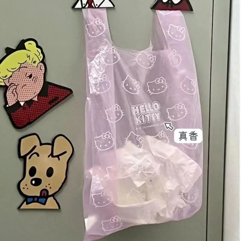 Kawaii Sanrio Hello Kitty tas penyimpanan sampah transparan sekali pakai lucu merah muda kreatif tas pinggiran mobil portabel dekorasi anak perempuan