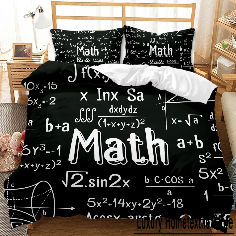 Math Equation Duvet Cover Set Queen Size Mathematics Formula Bedding Set Boy Girl Educational Soft Polyester Comforter Cover