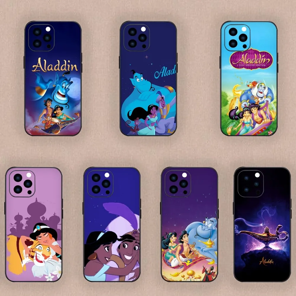 MINISO Cuet Aladdin Movie Phone Case For iPhone Mini 11 12 13 14 15 Plus Pro Max XR XS Black Shell