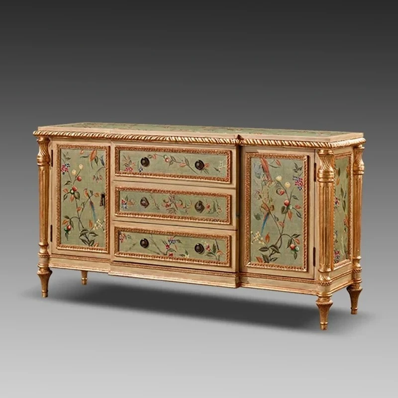 

D06 European painted entrance cabinet high-end partition cabinet retro pure hand-painted solid wood dining side cabinet
