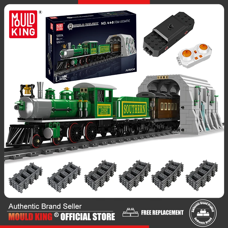 Mould King 12024 Technical Car Building Block Remote Control Steam Locomotive with Train Tunnel Part Model Kids Christmas Gift