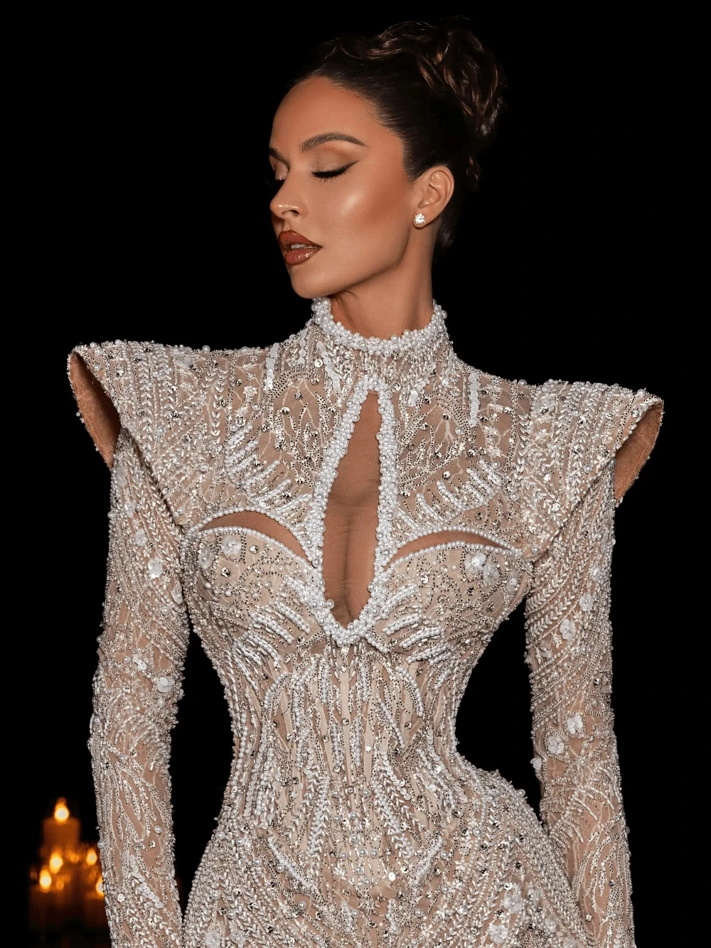 

Sexy Cut Out Beaded Evening Dress Chic Delicate High Neckline Customized Prom Gown Formal Events Banquet Mermaid Women Wear
