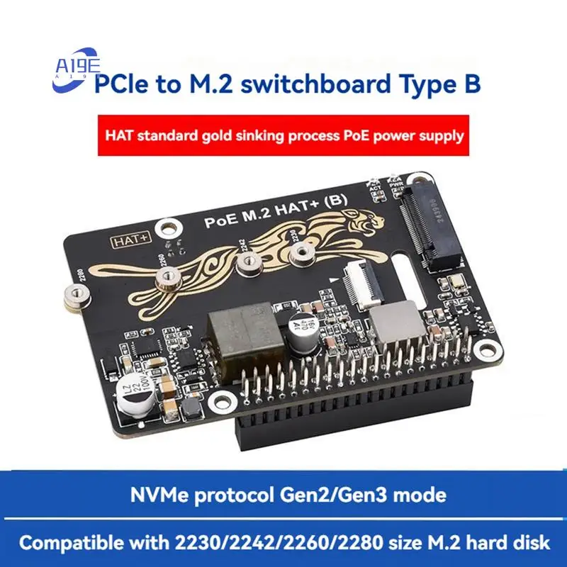 

A19E-для Raspberry Pi 5 Pcie к M.2 с платой расширения Poe, поддержкой Nvme, совместимых с жесткими дисками 2230/2242/2260/2280 M.2