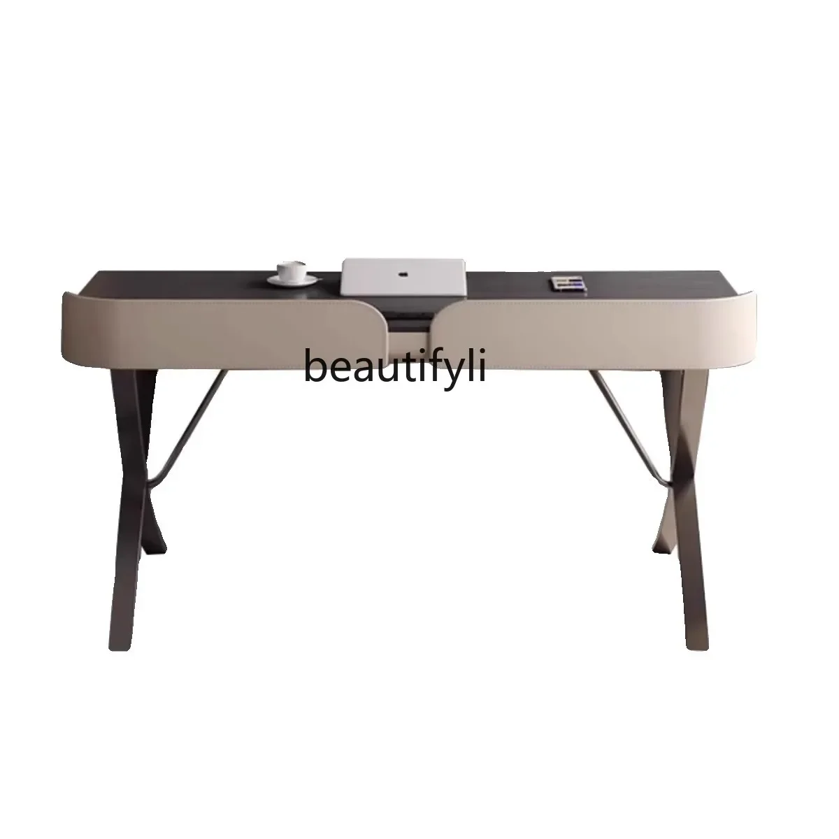 

ssK178 ss25A Italian minimalist home study computer table saddle leather desk light luxury modern