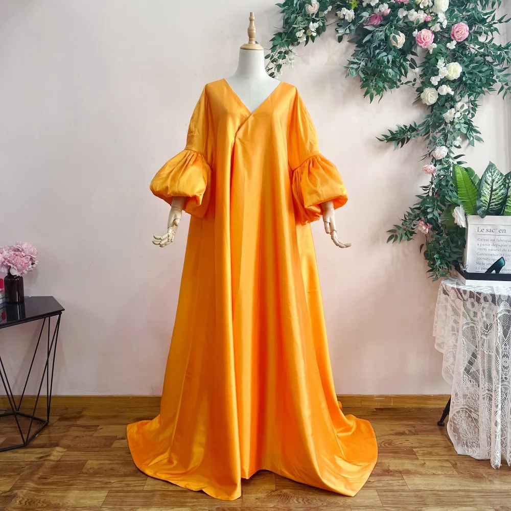 3/4 Long Sleeves Puffy Taffeta Evening Dress Cape V Neck Clock 2M Long Jackets Cover Up Wedding Robe