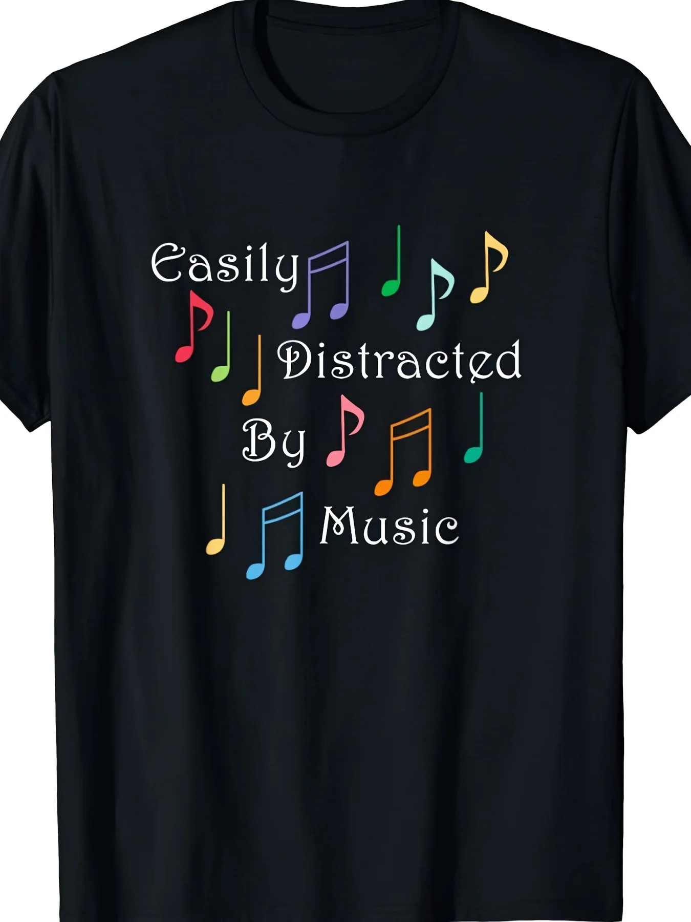 Men's Oversize Tshirt Easily Distracted by Music Print with Multi Color Musical Notes Breathable Crew Neck Short Sleeve Tee for Casual All Season Wear Ideal for Music Enthusiasts ComfRetro Casual Short-sleeved T-shirt with a Round Neck and Printed