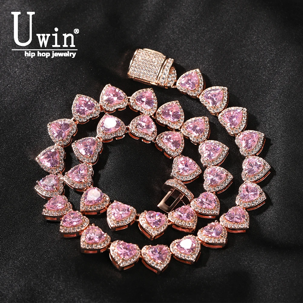 Uwin 10mm Heart Cubic Zircon Necklaces For Women 6 Colors Iced Out CZ Fashion Charm Jewelry New-Year Gift