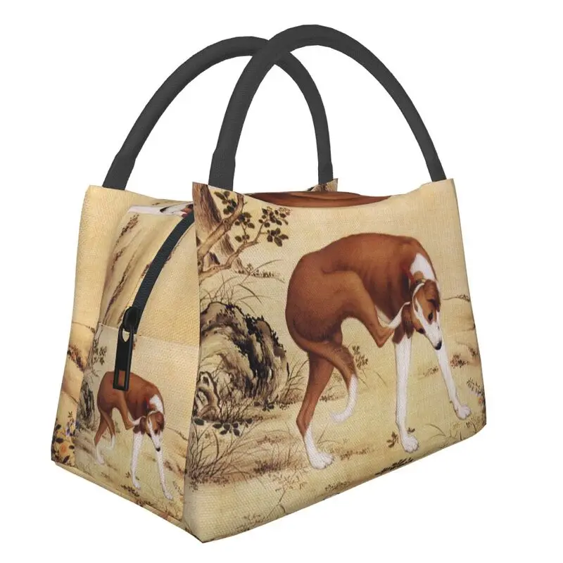 

Chinese Style Painting Greyhound Sighthound Insulated Lunch Bags for Camping Travel Whippet Dog Thermal Cooler Bento Box Women