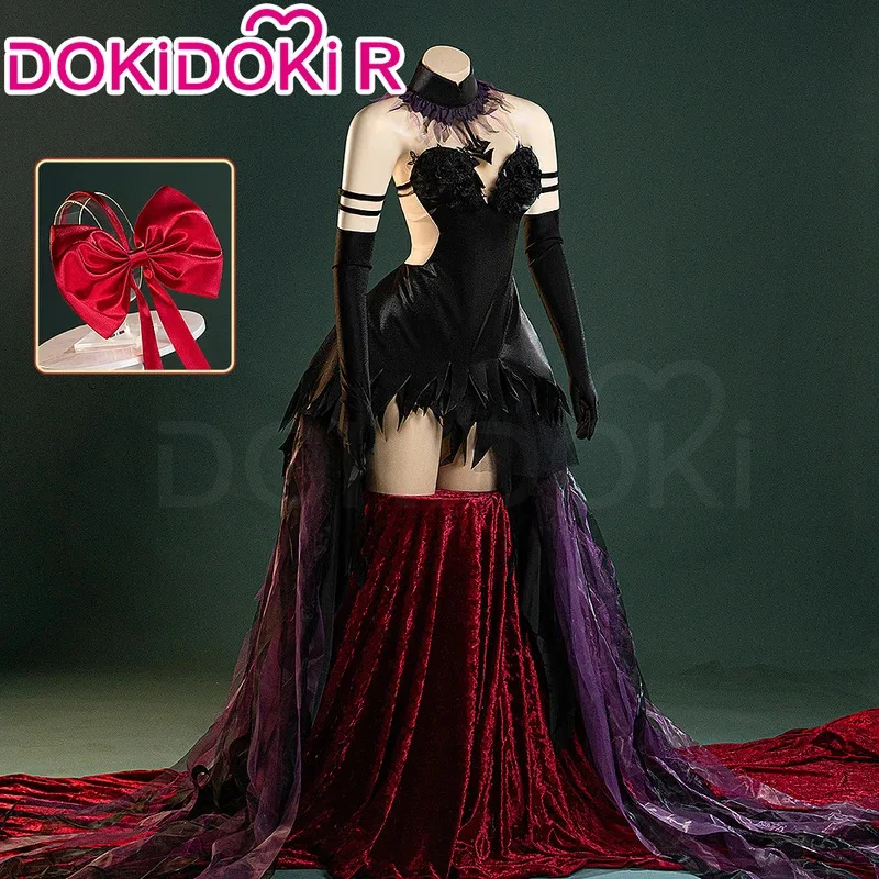 

qq28LQIN STOCK Costume Anime【S-2XL】DokiDoki-R Women Black Purple Long Dress Akemi Cosplay Plus Size