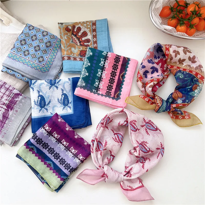 58cm Print Scarves Neckerchief Square Scarf Breathable Kerchief Hair Band Ribbon Neck Ornament Wraps Bandanas Headband for Women