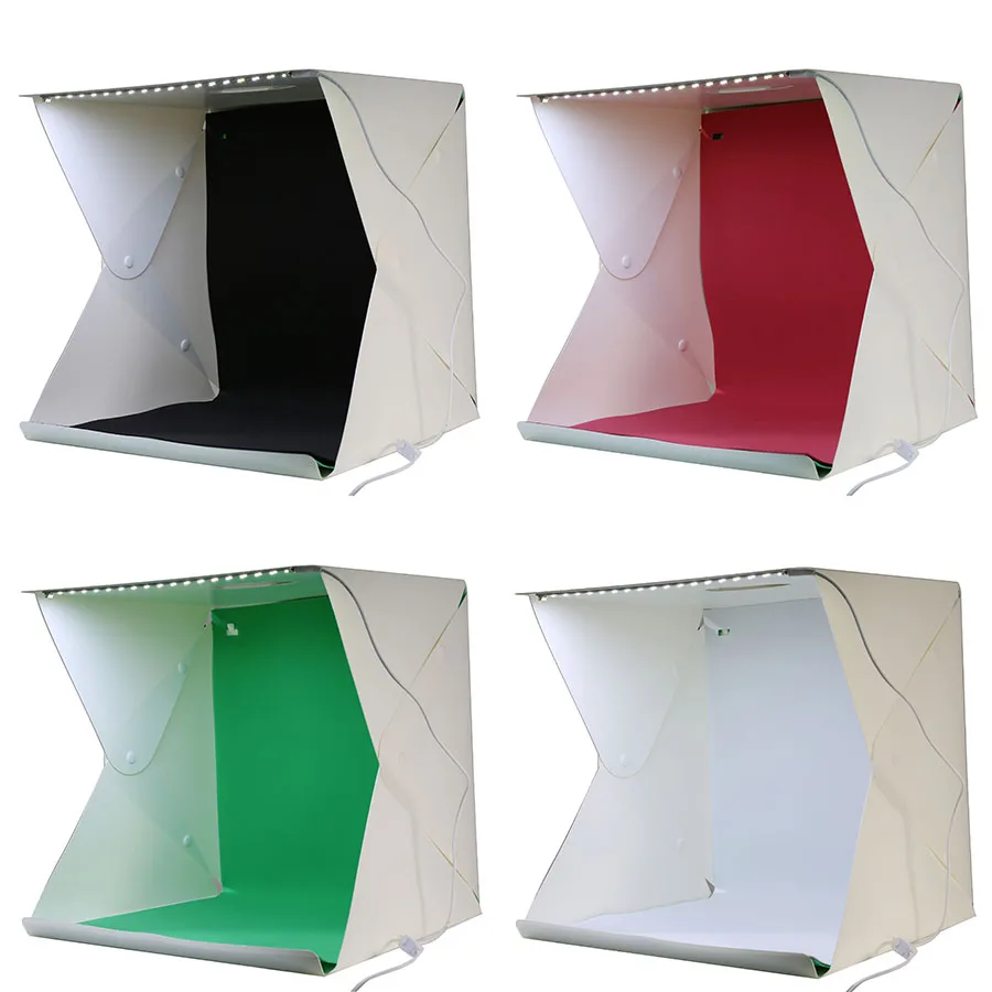 Folding Studio Diffuse Soft Box with LED Light Black White Background Photo Studio Accessories (40x40x40cm)