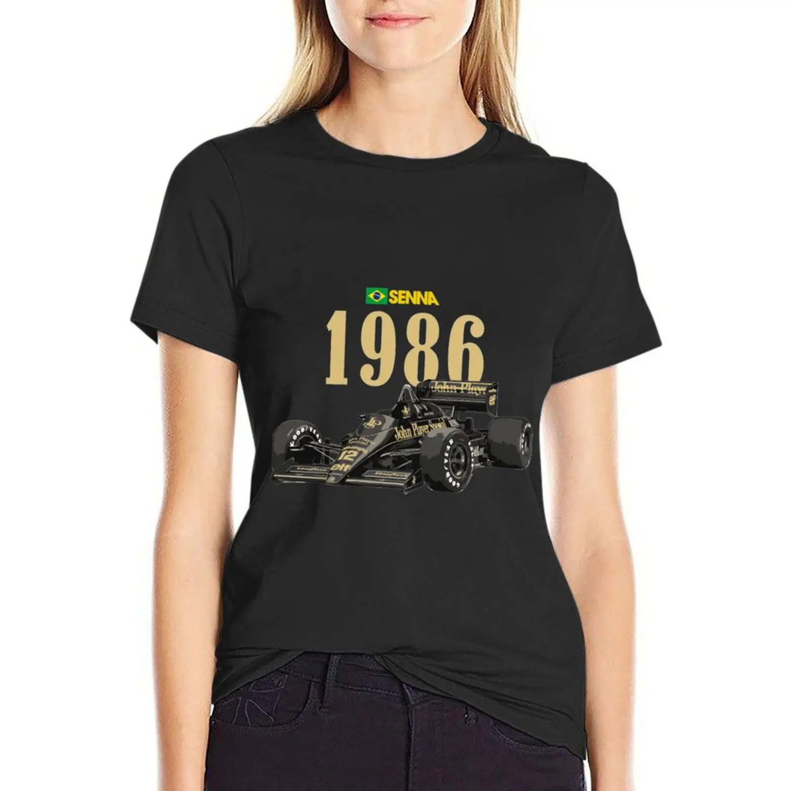 1986 Ayrton SennaF1 T-Shirt cute tops vintage clothes female Female clothing t-shirts for Women cotton