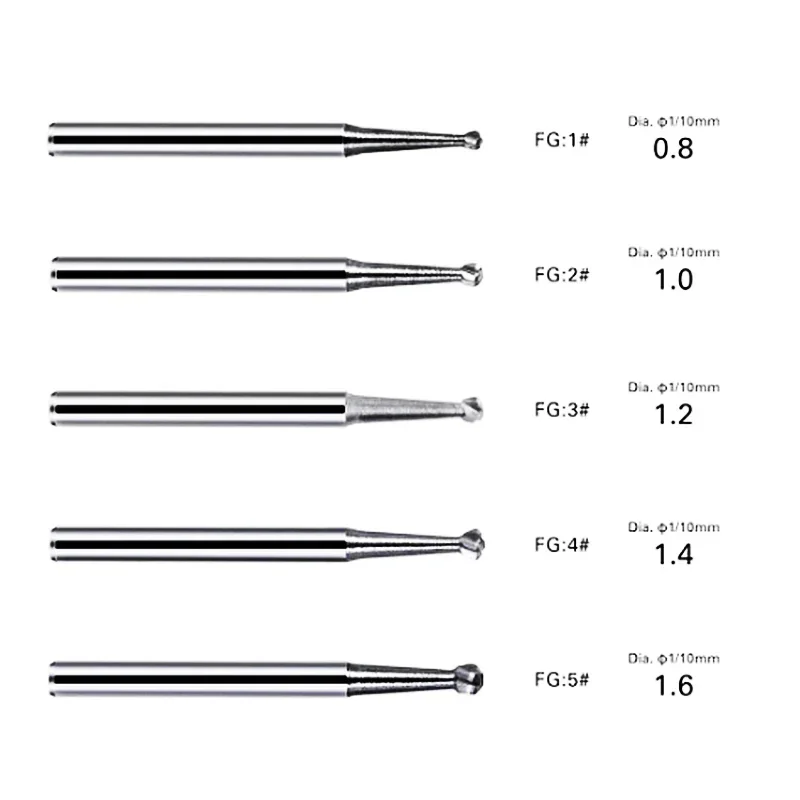 Flydent Dental Tungsten Carbide Bur Drill 19mm FG Round 1.6mm Drills for High Speed Handpiece Dentistry Burs