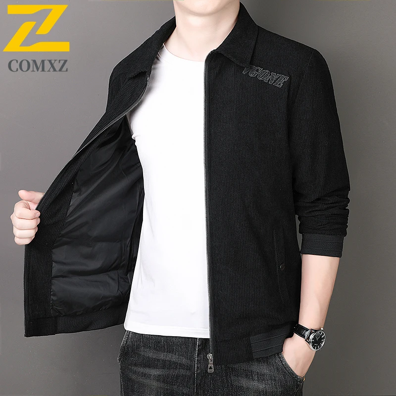 Autumn Corduroy Jacket Men's High-end Fashion Solid Color Comfortable Windproof Coat Male Clothing Casual Business Thin Jackets