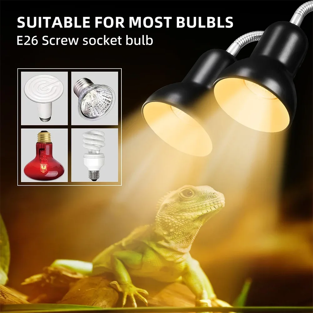 

360 Degree Rotation Reptiles Heating Lamp Clip Dimmable Reptile Clip-On Lampshade Lampstand for Amphibious Box Aquarium Lighting