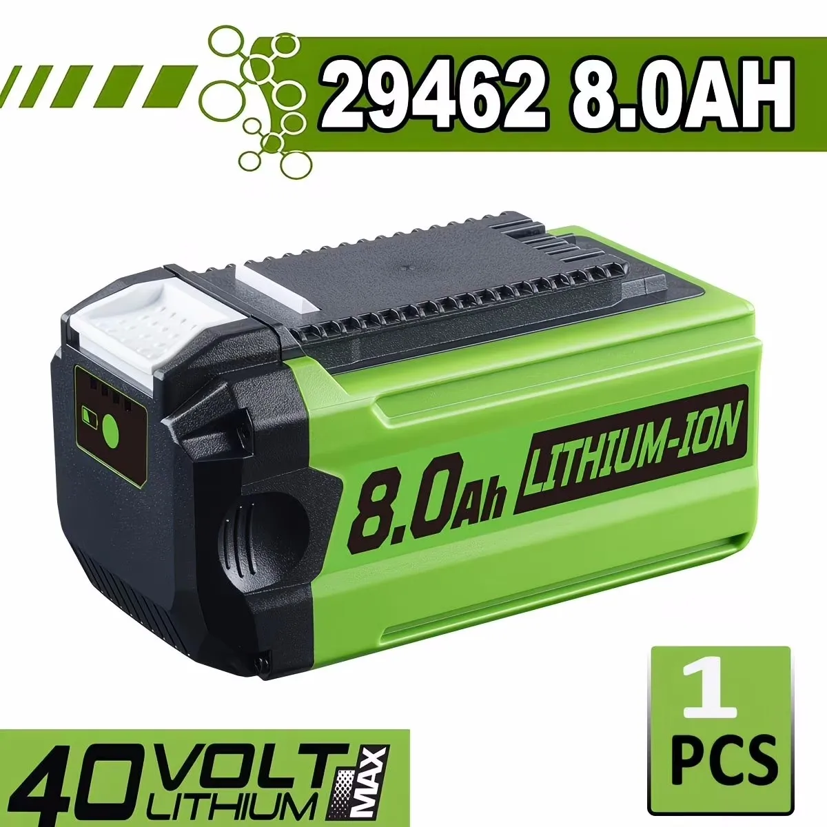 

VANON 8.0Ah 40V Battery Replace Greenworks 40Volt Lithium Battery G-MAX for 29472 29462 29252 20202 22262 Cordless Power Tool Li-ion Battery with LED Indicator Light