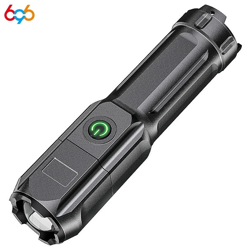 LED Flashlight Portable ABS Strong Light Focusing Light Rechargeable Built-in Battery Outdoor Camping Fishing Lighting Tools