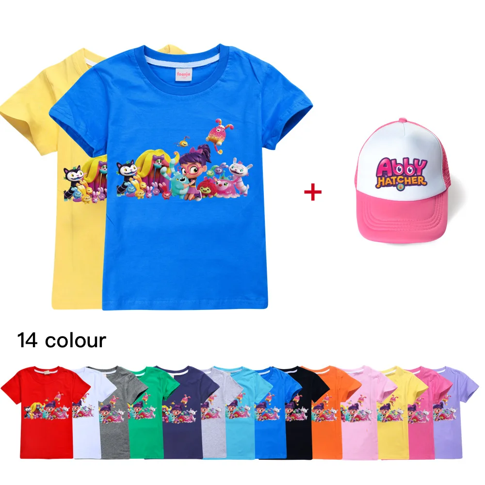 

Abby Hatcher Cotton Summer Casual Top Boys Short-sleeved T-shirt Girls Funny Shirt Kids T Shirts Children Clothes Tops+Hat