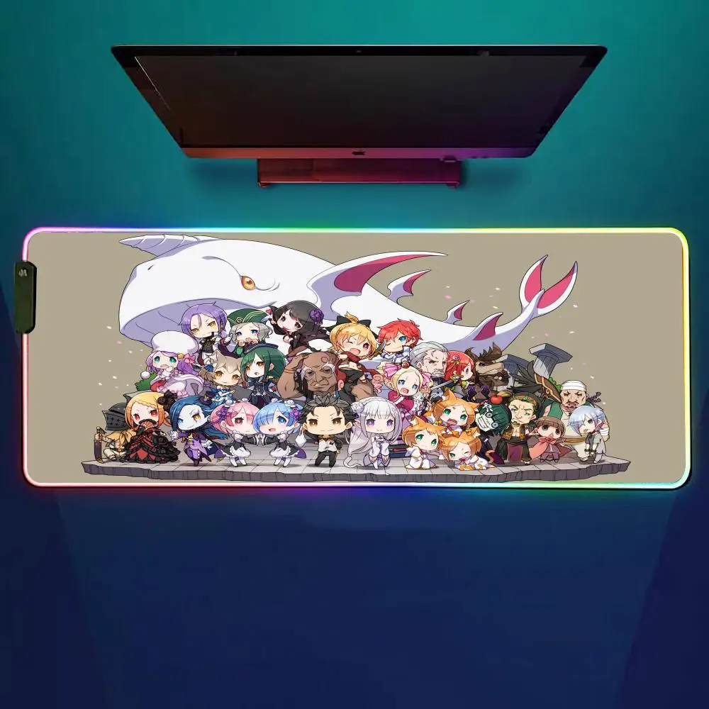 

Re Zero аниме-девушки коврик для мыши RGB игровой коврик для мыши настольный коврик HD геймер большой светодиодный светильник XXL коврики для мыши