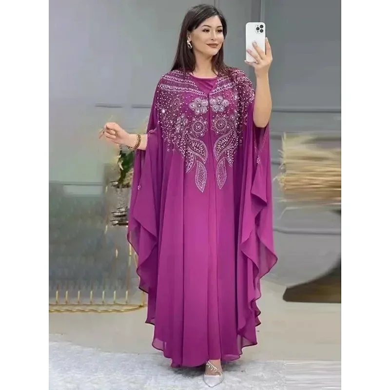 イスラム教徒のカフタンアバヤドレス女性ドバイトルコシフォンパーティードレスエレガントなイブニングドレスアフリカのブーブーファッション衣装オープンローブ