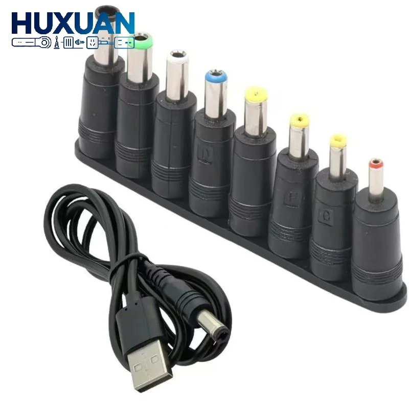 Universal USB to DC Power Cable 5.5*2.1mm 5V Fast Charging Cord with 8 Adapters for Digital Camera Power Supply