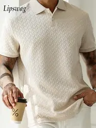 Stylish Mens Textured Polo Shirts Casual Turn-down Collar Buttoned Short Sleeve Polo T Shirt Men Spring Summer Fashion Pullovers