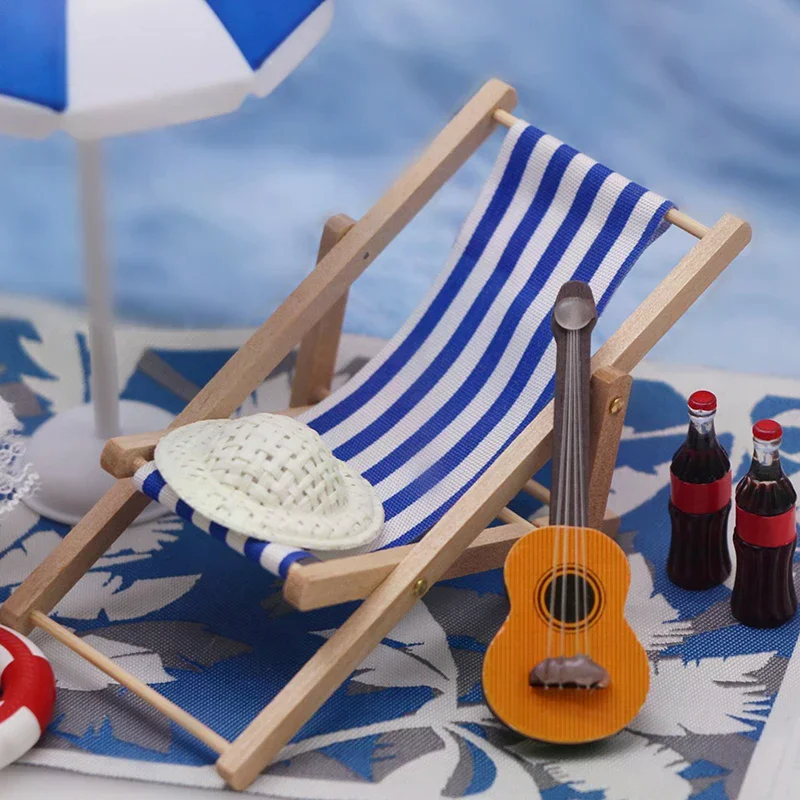 

Doll Toy 1 Set Summer Dollhouse Mini Sunshade Umbrella Deckchairs Fairy Garden Decoration Beach Micro Landscape Diy Accessories
