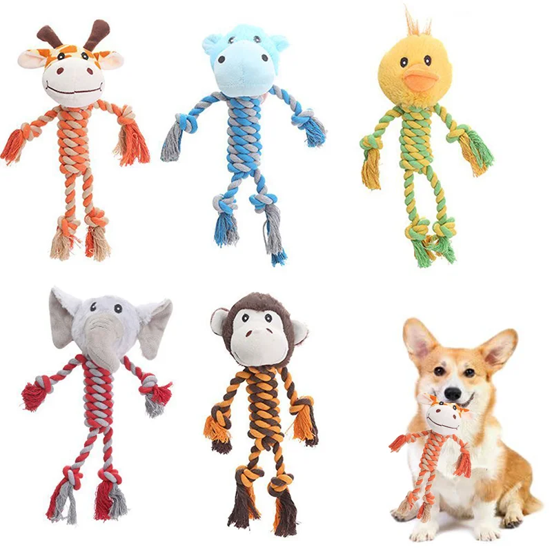 Quietschspielzeug für kleine und mittelgroße Hunde, weiches Plüsch-Kauspielzeug in Tierform, bissfestes Hundespielzeug aus Baumwollseil, Haustierzubehör
