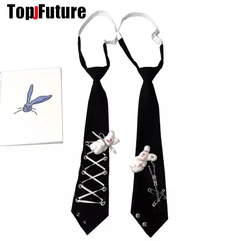 Women Men Y2K Girl Boy Gothic Harajuku Punk bunny Pre-Tied Ties Japanese Style Shirt School Student Uniform Necktie Accessories