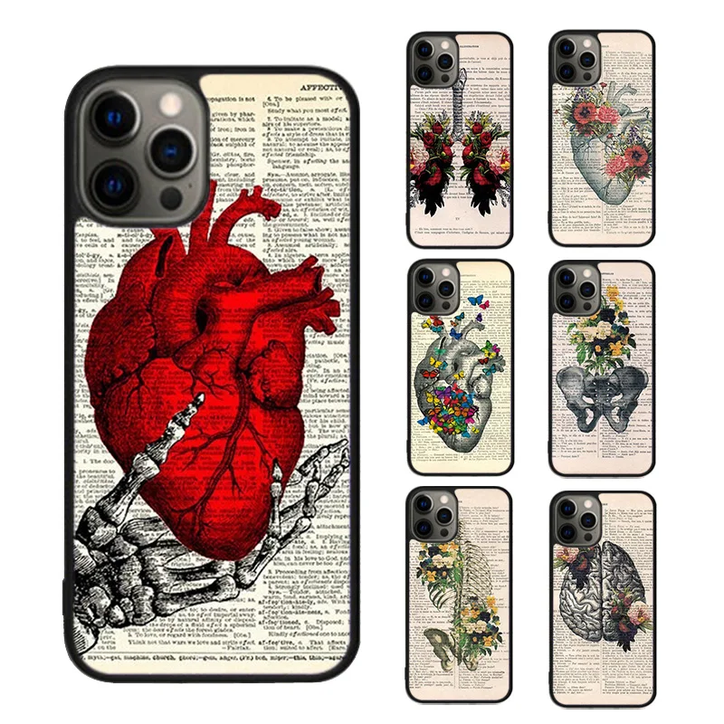 Vintage Anatomy Heart Brain Nurse Phone Case cover For iPhone 15 16 14 13 Pro Coque 12 11 Pro Max For Apple 8 PLUS 7 fundas