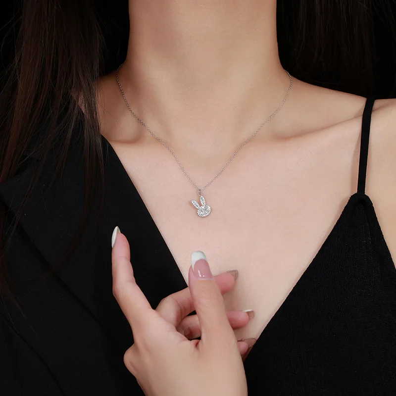 

S999 Sterling Silver Rabbit Necklace Women's Collarbone Chain Silver Jewelry