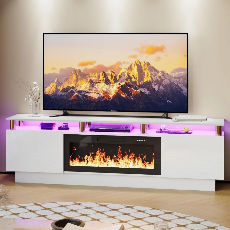 حامل تلفزيون مدفأة 80 بوصة لأجهزة التلفاز حتى 90 بوصة مع مدفأة كهربائية مقاس 36 بوصة عن بعد مركز ترفيه حديث باللون الأسود مع #1