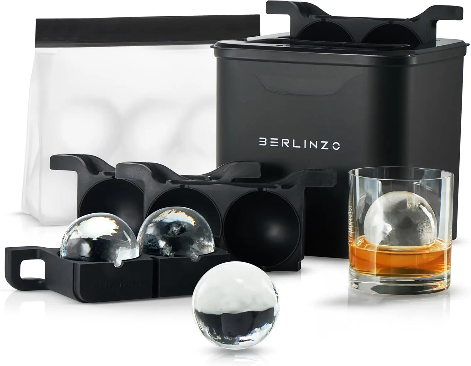 

Premium Clear Ice Ball Maker Mold - 4 Large 2.4" Crystal Ice Spheres for Whiskey & Cocktails - Easy Release Silicone Mold with Storage Bag