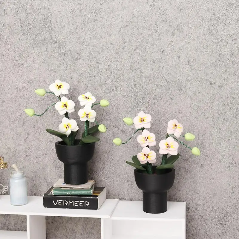 Realistic Miniature Phalaenopsis Orchid Fake Potted Compact Dollhouse Decor for DIY Mini Scene Bookshelf Small Ornament