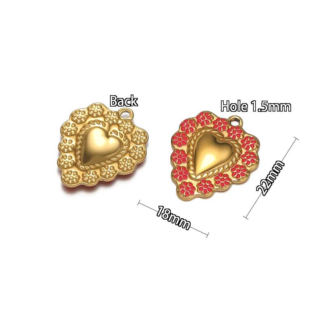 5 Stück Edelstahl-Herzanhänger mit Emaille-Blumen-Charms für DIY Vintage-Schmuckherstellung, Zubehör für Halsketten, Armbänder und Ohrringe – Detail 3