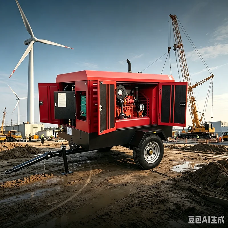 Two-Wheel Towable Diesel Screw Compressor 210CFM9bar Air Cooled for Construction Pneumatic Hammer Sandblaster