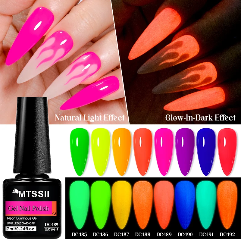 Mtssii 7ml Fluorescent Glow-in-dark Gel Nail Polish Neon Luminous UV LED Nail Gel Soak Off Gel Varnish Nail Art Gel For Manicure