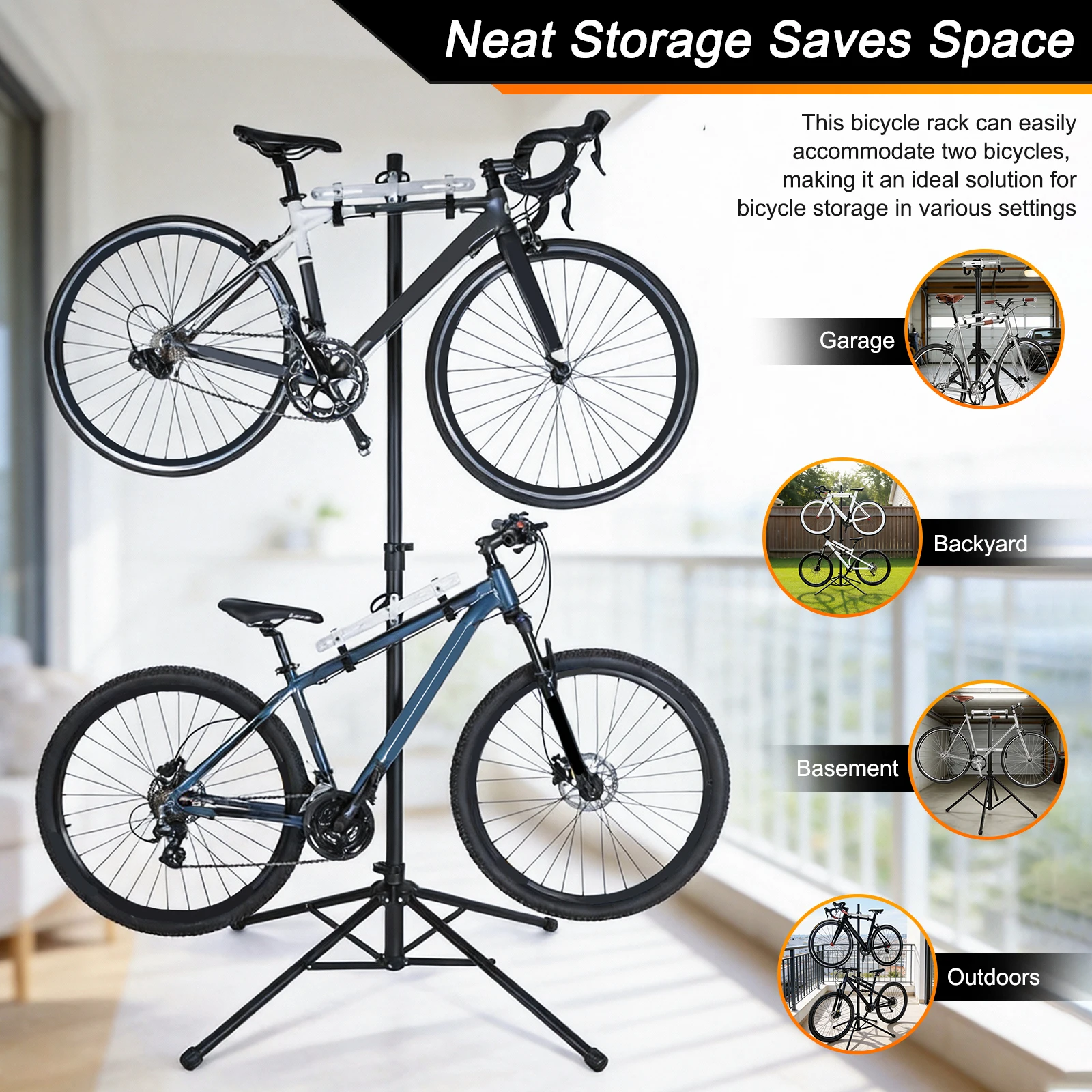 

Retractable Display Rack Space Saving Adjustable Vertical Bicycle Holder No Drilling Required for Apartment Bikes Safe & Secure