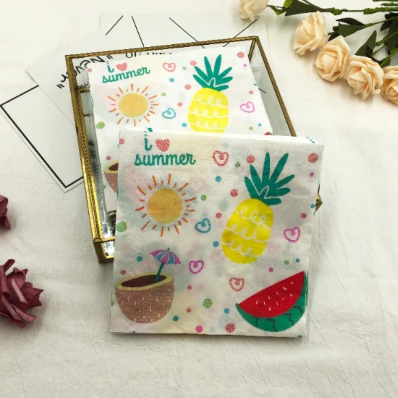 20pcs/Pac Colorful Printed Napkins Fruit Collection Party Baking Folded Square Tissue Paper Napkins Food Grade Paper Placemats